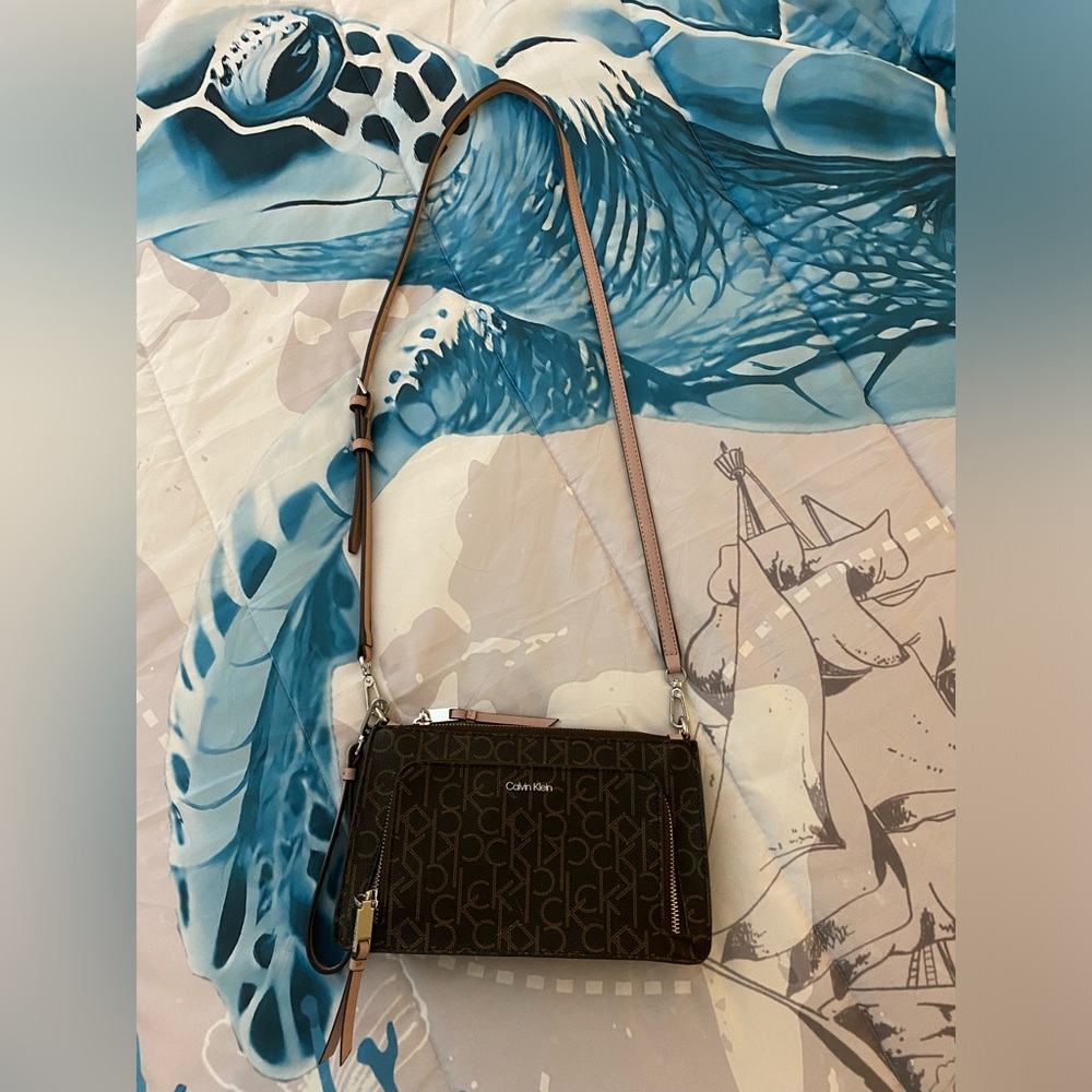 NWOT Calvin Klein brown monogram crossbody bag